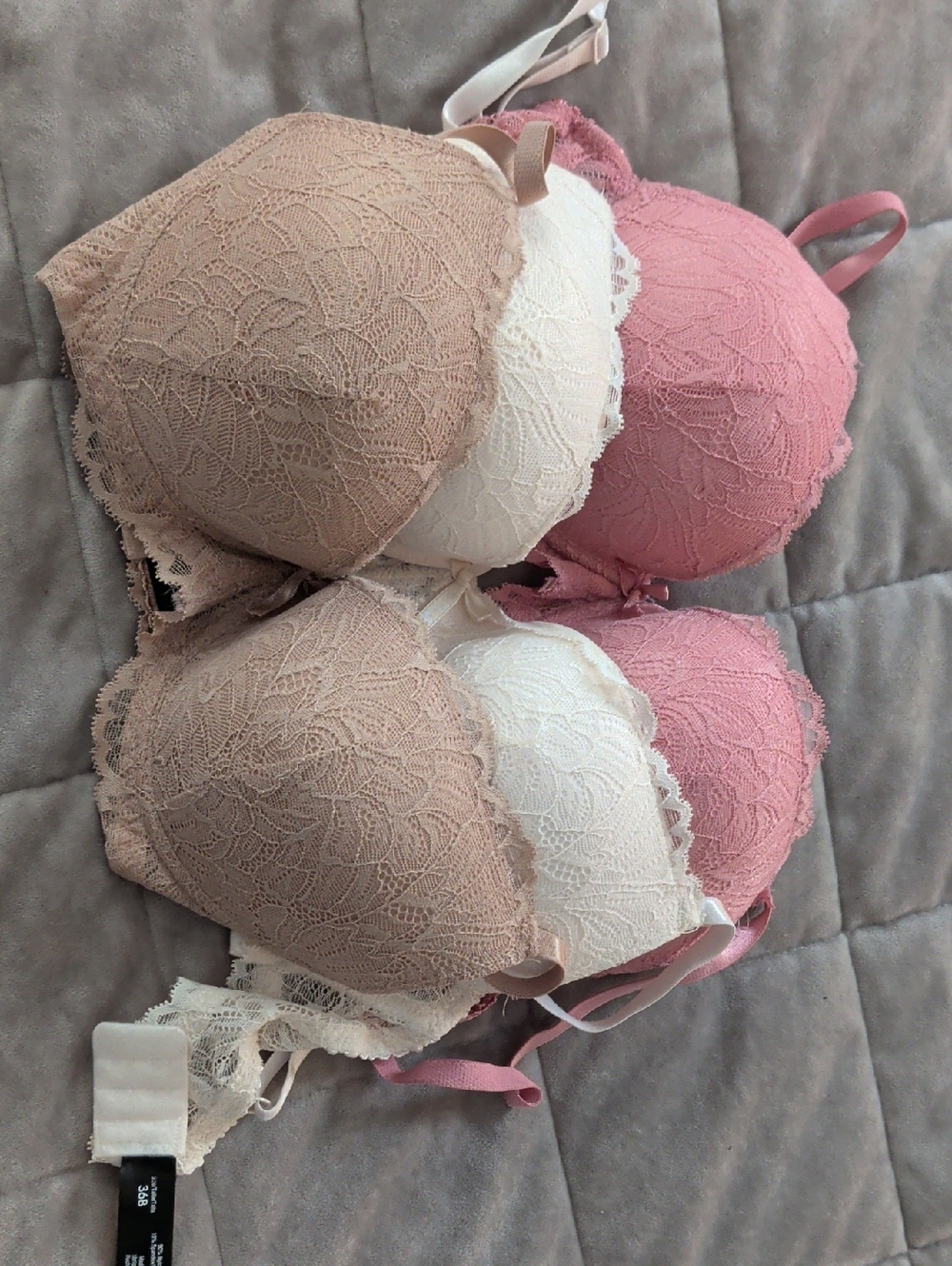 Lace Push-Up Bra Trio - Pink, Cream & Nude